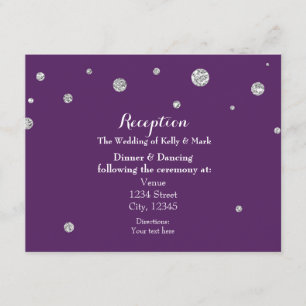 Purple & Silver Glitter Wedding Reception Card