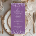 Purple Silver Glitter Wedding Reception  Menu<br><div class="desc">Elegant purple with silver glitter wedding reception menu. Personalized with the names of the bride and groom and their wedding date.  This menu can be extended to the back depending on your own personal needs or preferences. Contact me for help with customization.</div>