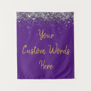 Purple Silver Gold Birthday Party Photo Booth Prop Tapestry