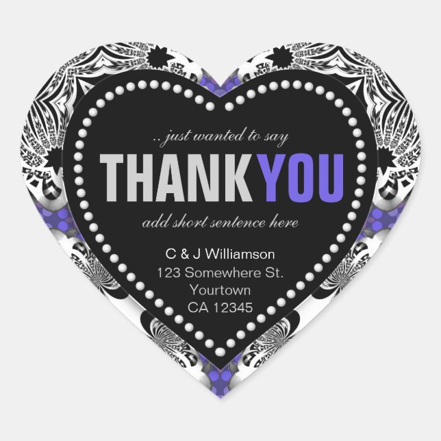 Purple Silver Gothic  Medieval Thank You Heart Heart Sticker (Front)