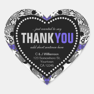 Purple Silver Gothic  Medieval Thank You Heart Sticker