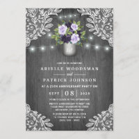 Purple Silver Grey Floral Rustic Anniversary Party