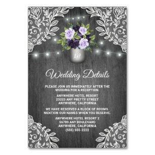 Purple Silver Grey Floral Wedding Insert Cards