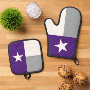 Purple & Silver Grey Texas State Flag Oven Mitt & Pot Holder Set