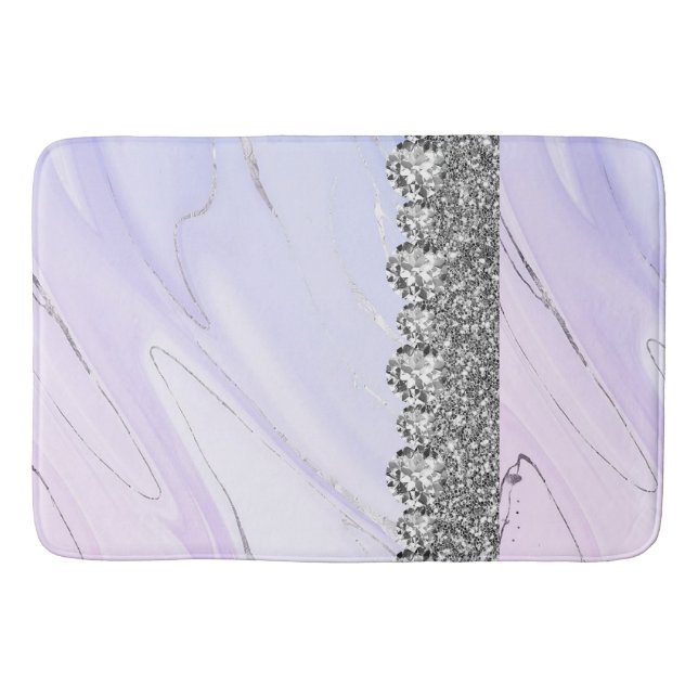 Purple Silver Interior Design Home Glitter Marble Bath Mat (Front)