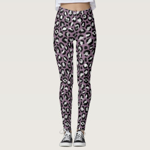 Purple Silver Leopard Animal Print Women's Legging