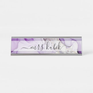 Purple & Silver Marble Personalize Desk Name Plate