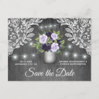 Purple Silver Mason Jar Wedding Save the Date