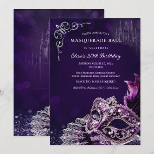 Purple Silver Masquerade Elegant Birthday Party Invitation