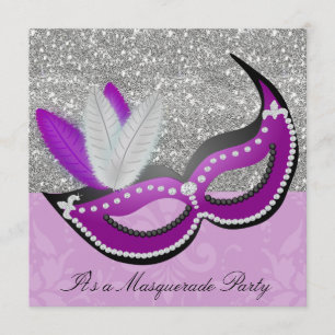 Purple & Silver Masquerade Party Venetian Mask Invitation