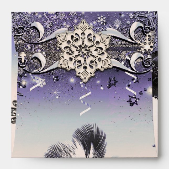 Purple & Silver Masquerade & Winter Snowflakes Envelopes (Back (Top Flap))