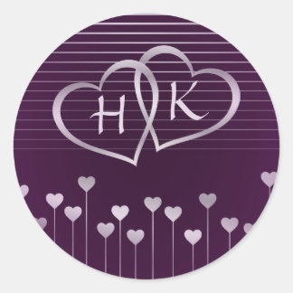 Purple & Silver Monogram Heart Classic Round Sticker