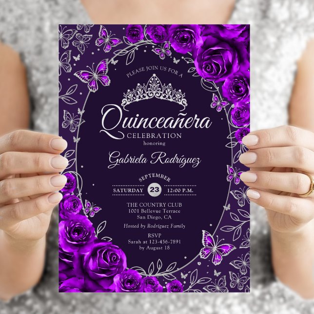 Purple Silver Quinceanera Invitation (Creator Uploaded)