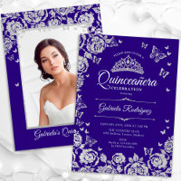 Purple Silver Roses Butterflies Quinceanera Photo