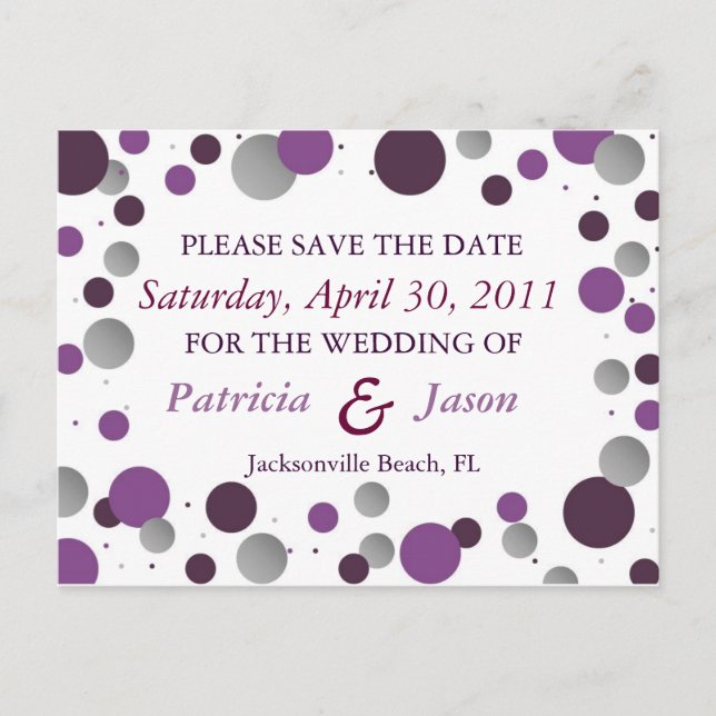 Purple & Silver Save the Date Postcard (Front)