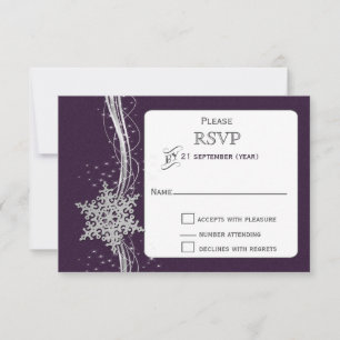 purple Silver Snowflakes Winter wedding RSVP Card