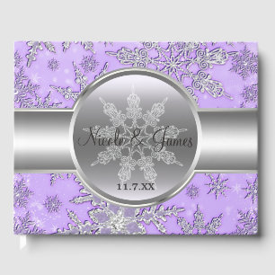 Purple Silver Snowflakes Winter Wonderland Guest Book