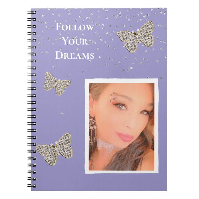 Purple Silver Sparkle Butterflies Your Photo  Notebook (Front)