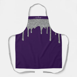 Purple Silver Sparkle Glitter Drips Personalized Apron