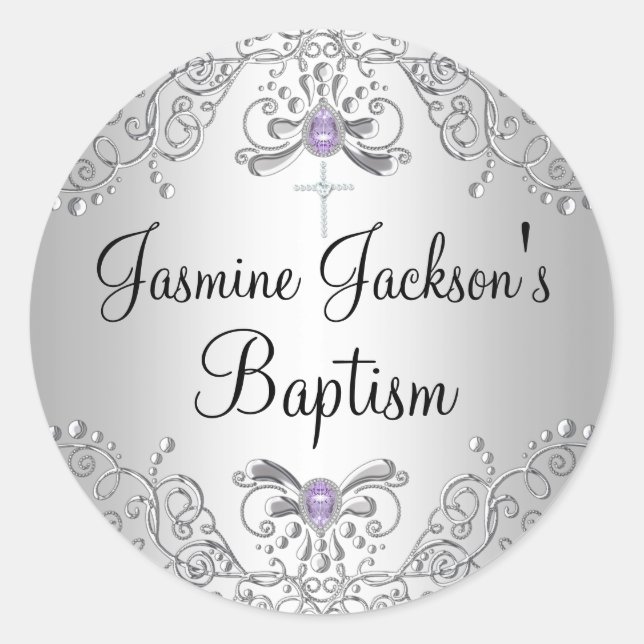 Purple & Silver Sparkle Jewel Baptism Sticker (Front)
