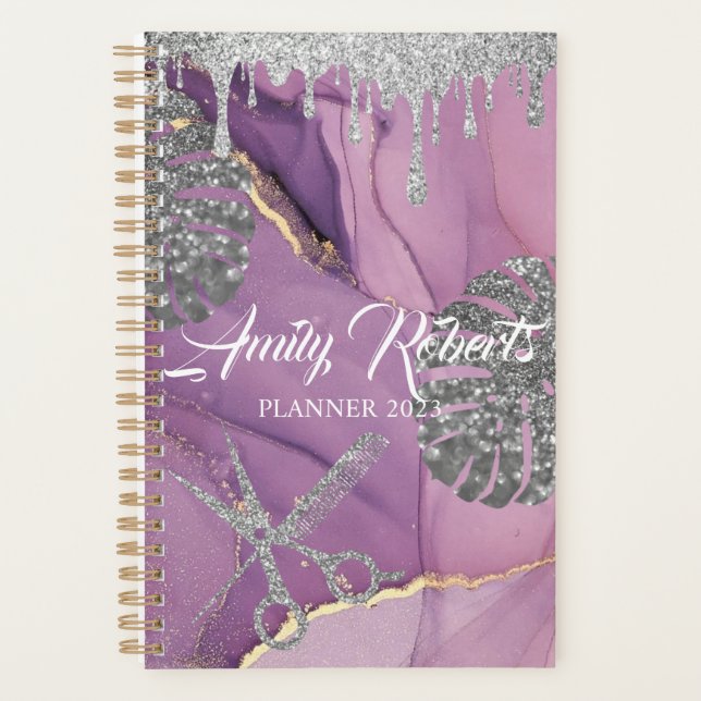 Purple Silver Sparkling Salon Planner (Front)