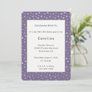 Purple Silver Stars Birthday Invitation