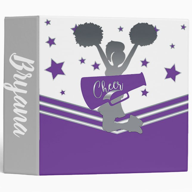 Purple & Silver Stars Cheer Cheer-leading Girls Binder (Front/Spine)