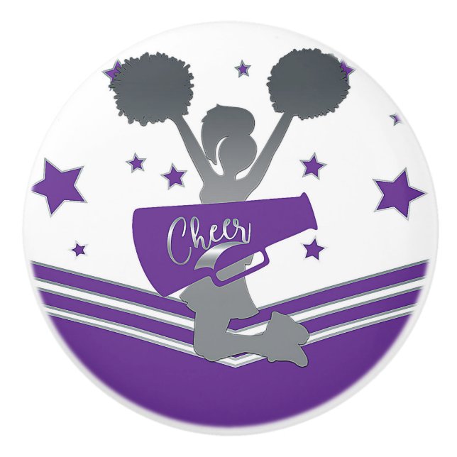 Purple Silver Stars Cheer Cheer-leading Girls Ceramic Knob (Front)