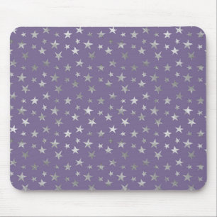 Purple Silver Stars Mouse Pad