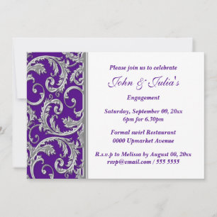 Purple silver swirl engagement anniversary CUSTOM Invitation