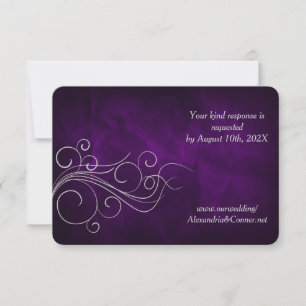 Purple Silver Swirl Wedding RSVP Card