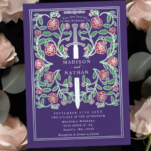 Purple Silver Sword Medieval Fantasy Wedding Invitation