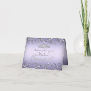Purple & Silver Tiara Sweet 16 Cartes de remerciem