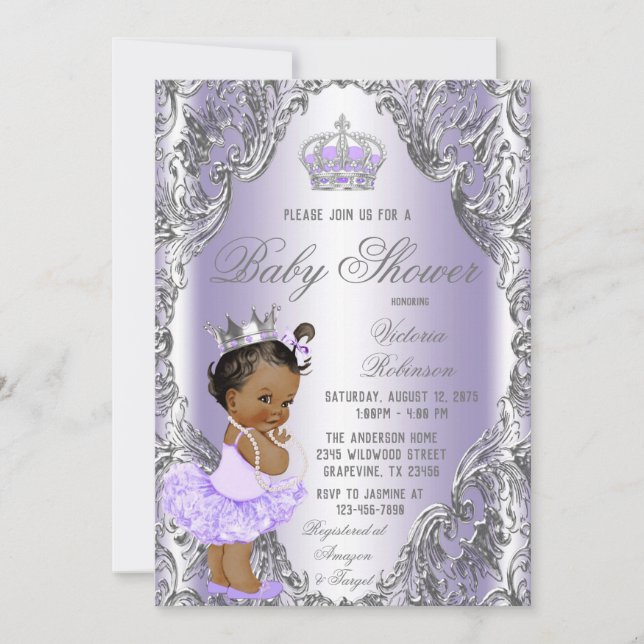 Purple Silver Tutu Princess Baby Shower Invitation (Front)