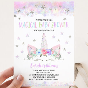  Purple Silver Unicorn Baby Shower Invitation