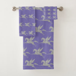 PURPLE SILVER UNICORN PATTERN BATHROOM TOWEL SET