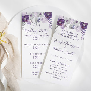 Purple & Silver Watercolor Floral Wedding Program