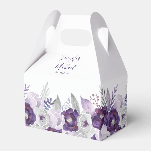 Purple & Silver Watercolor Wedding Favour Box (Front Side)