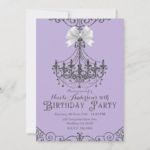 Purple Silver White Bow Birthday Party Any Age Invitation