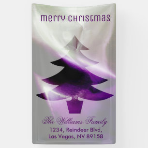 Purple Silver White Merry Christmas Tree Chic Banner