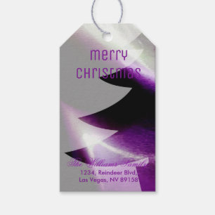 Purple Silver White Merry Christmas Tree Stylish Gift Tags