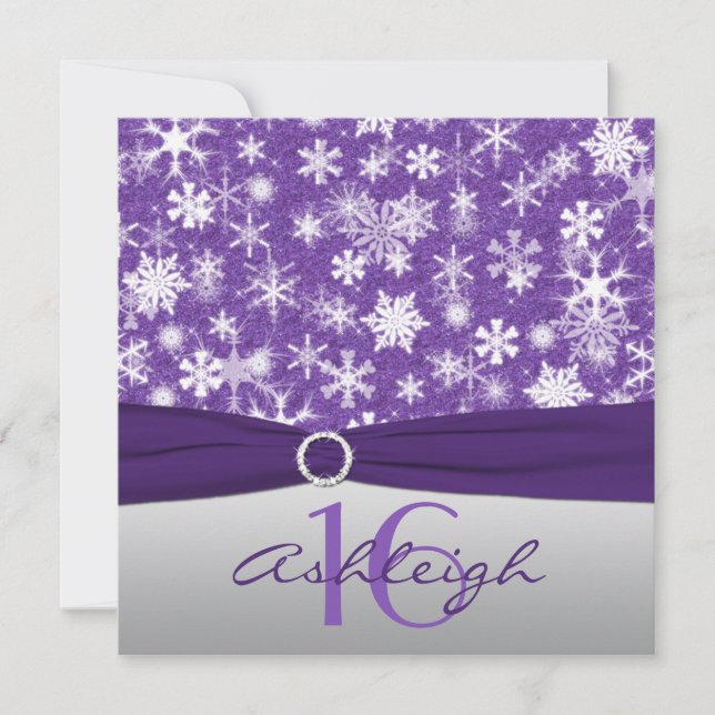 Purple Silver White Snowflake Birthday Invitation (Front)