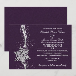 purple Silver Winter wedding invitations