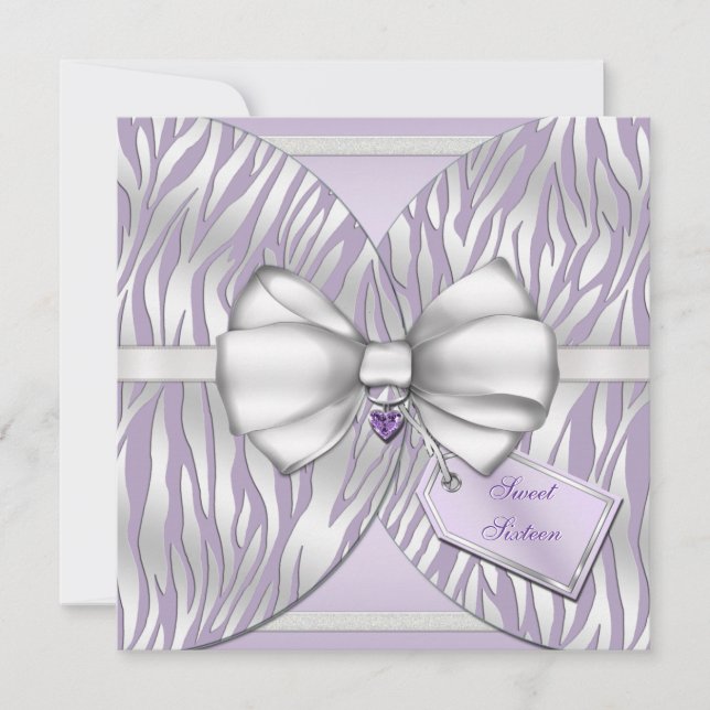 Purple Silver Zebra Invite Ribbon & Jewelled Bow (Front)
