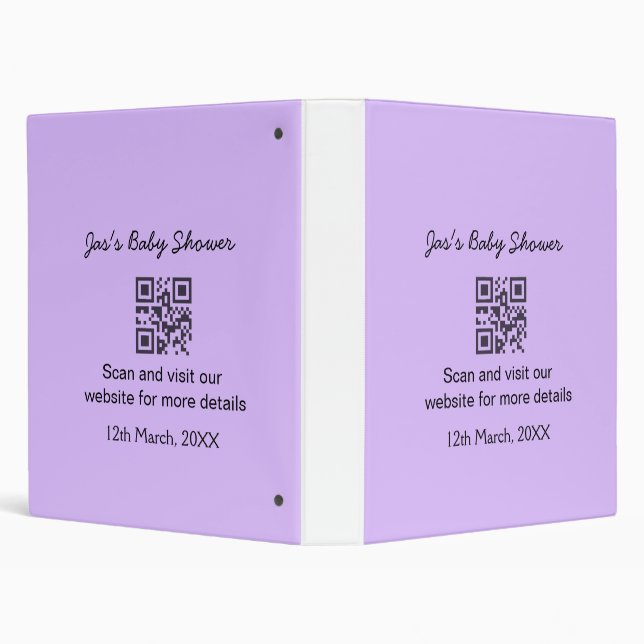 Purple simple baby shower q r code add name text binder (Background)
