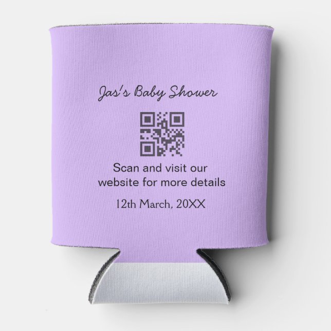 Purple simple baby shower q r code add name text can cooler (Front)
