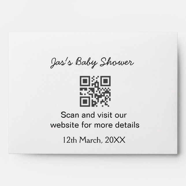 Purple simple baby shower q r code add name text envelope (Front)