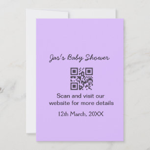 Purple simple baby shower q r code add name text invitation