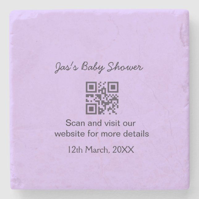 Purple simple baby shower q r code add name text stone coaster (Front)