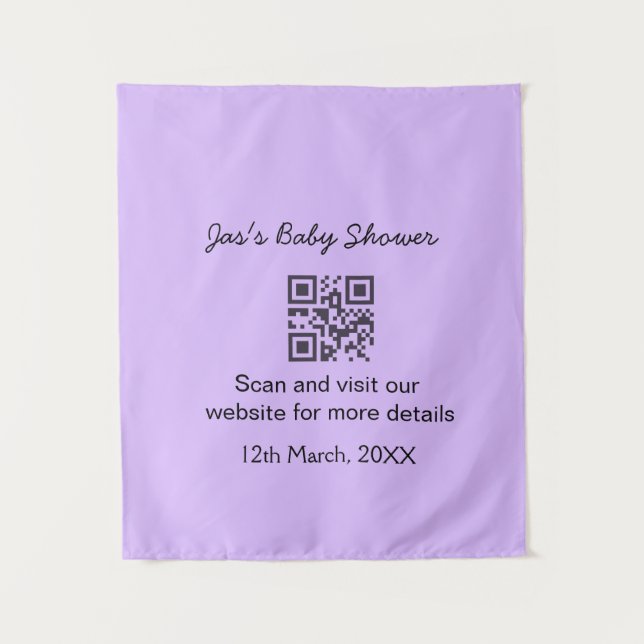Purple simple baby shower q r code add name text tapestry (Front)